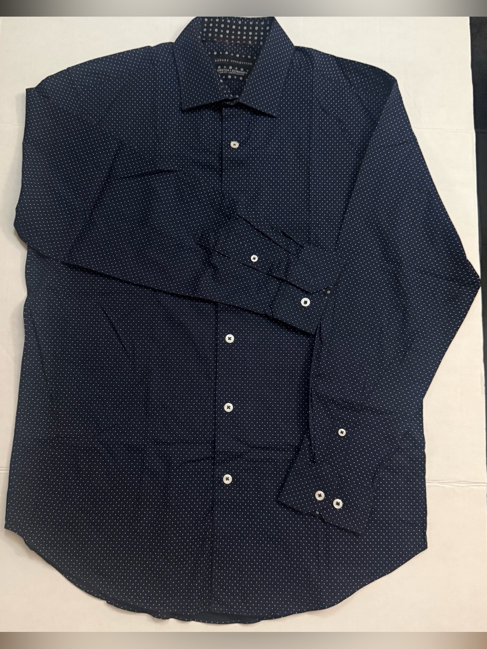 Report Collection Navy Shirt with White Micro Dot Pattern